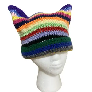 Crochet Multicolor Cat Shaped Hat
