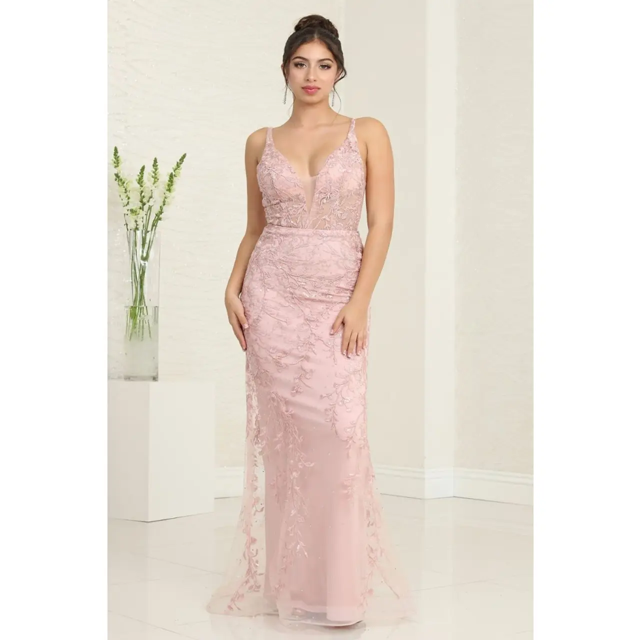 Royal Queen RQ8047 Floral Embroidery Sheath Long Prom Evening Dress