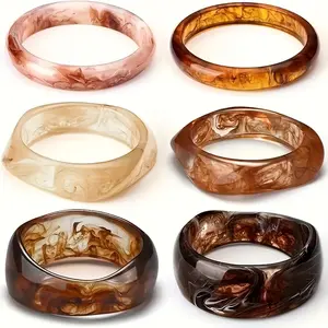 6pcs Fashion Acrylic Resin Chunky Bracelet Set - Unique Irregular Transparent Design, Perfect for Daily Wear & Parties, Gift-Giving, Summer Gatherings And Outdoor Adventures