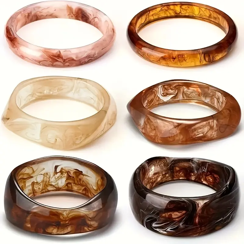 6pcs Chunky Bangle Bracelet Set, Irregular Transparent Acrylic Resin Bangles, Fashion Accessory for Parties & Daily Wear