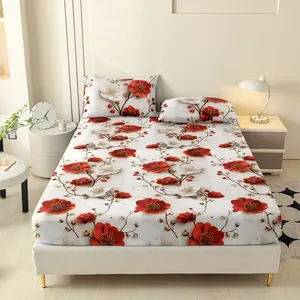 3pcs Camellia Bedding Set, Soft Breathable Sheet and Pillowcases, King Queen Size, All Seasons Use