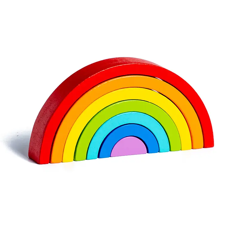 Wooden children's toys for enlightenment and education in kindergarten, color recognition early education wooden building blocks, stacking rainbow blocks