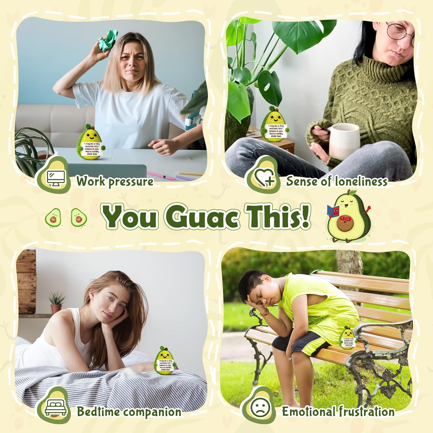 Crochet animals with positive messages that lift your mood every day, cute emotional support crochet companions, handmade crochet gifts for loved ones, soft emotional support plush for tough days, and sweet positive crochet animals full of love and encour