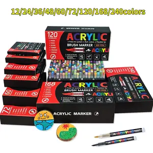 12/24/36/48 Color Fast-Drying Acrylic Paint Markers, Soft Tip Fine Coloring, Non-Toxic Eco-Friendly Coverage, Ceramic Canvas Rock Suitable