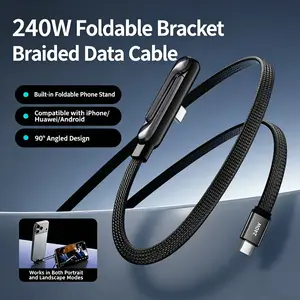 Invisible Fast Charging Cable with Stand 240W New Folded Elbow Bracket Data Cable, Fast Charging Type-C Cable with Stand, Compatible with iOS, Android and HarmonyOS