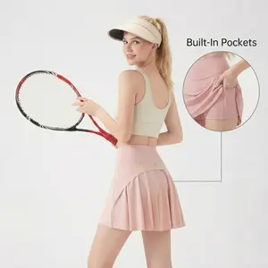 Women's High-Waisted Sports Shorts Skirt with built-in pockets, Breathable Yoga Shorts Skirt, Anti-Exposure Skirt, Cross-Waist Pleated Skirt with Built-In Shorts, Machine Washable Solid Color Activewear, Running Sports Skirt-Pants, High Stretch