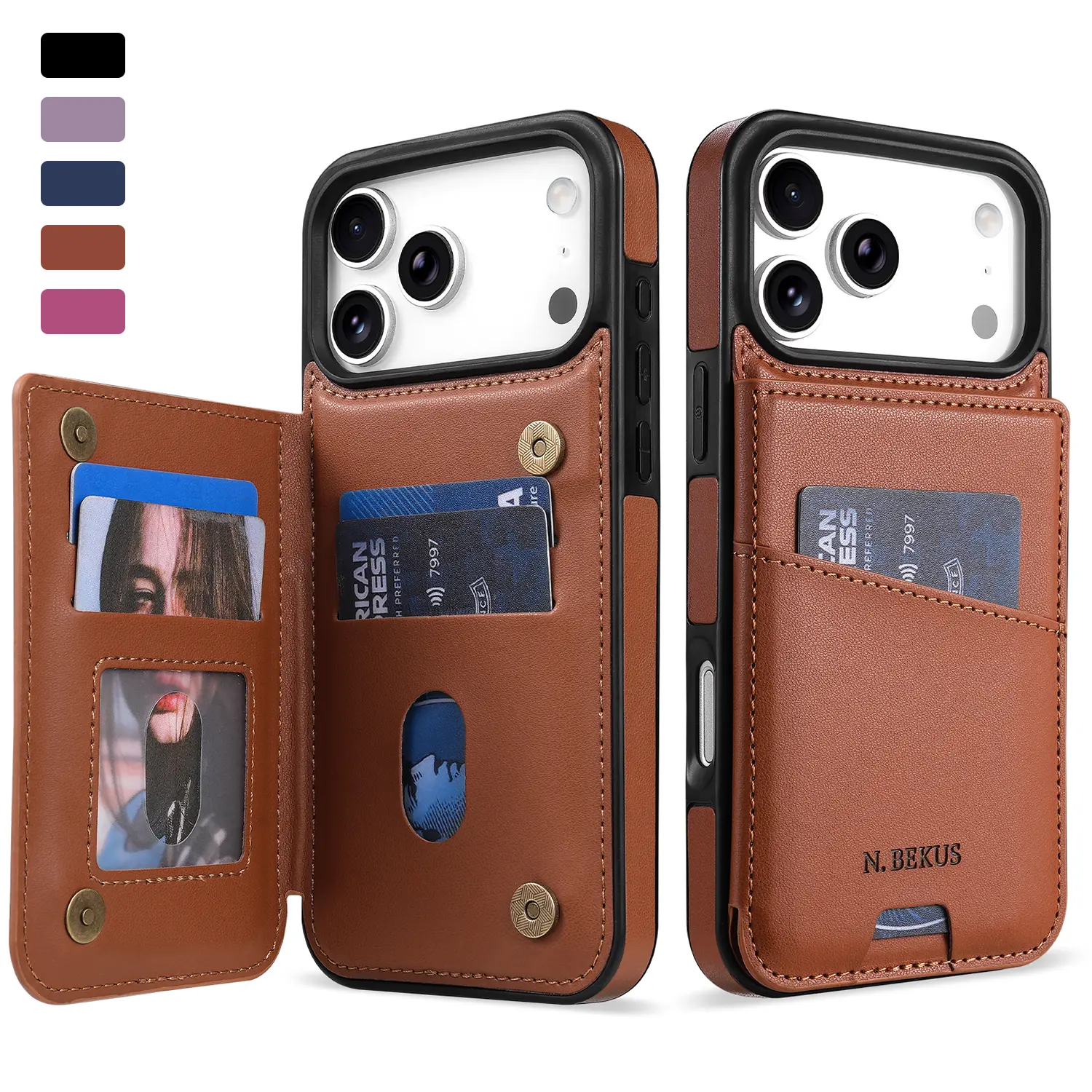 RFID Blocking Magnetic Flip PU Leather Wallet Case Compatible with iPhone 17/16/15/14/13/12 Pro Max, Dual Magnet Adsorption Card Holder Folio Case, Shockproof Anti-Drop Protective Cover for Men Women