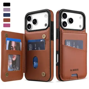 RFID Blocking Magnetic Flip PU Leather Wallet Case Compatible with iPhone 17/16/15/14/13/12 Pro Max, Dual Magnet Adsorption Card Holder Folio Case, Shockproof Anti-Drop Protective Cover for Men Women