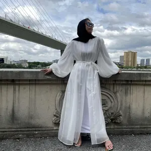 1941#Shiny Satin Open Abaya Super Big Cuff Premium Fabric