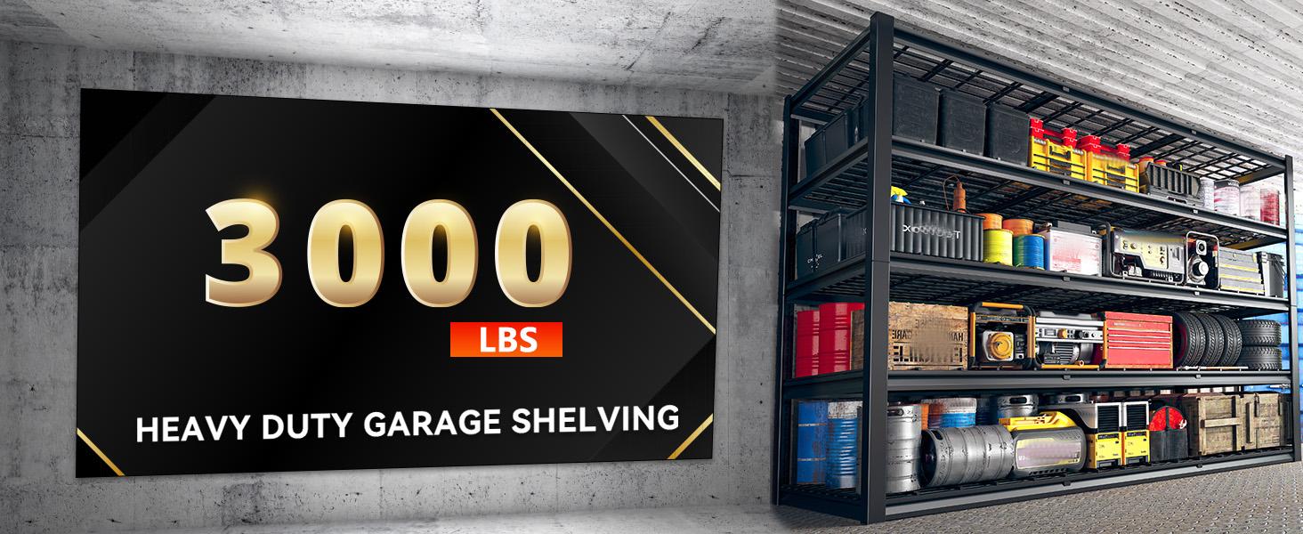 60" W Garage Shelving Heavy Duty 3000LBS Storage Shelves Adjustable Metal Shelving Unit for Storage 4/ 5 Tier Garage Storage Shelves Industrial Utility Shelf for Basement, 72" H / 60"H x 60" W x 24" D