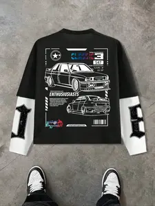 Men's Slim-Fit Long Sleeve T-Shirt, Casual Street Style, Racing Car Print, Thin Fabric, All Seasons Wear, Perfect Gift Choice