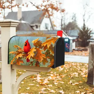 Autumn Cardinal Pattern Mailbox Cover, 1 Count Magnetic Mailbox Cover, Post Letter Box Wrap Cover for Outdoor Decor, Home Decor