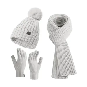 3-piece winter knitted accessory set - urine cap, scarf, and touchscreen gloves, suitable for daily wear in cold weather