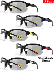 5-Piece Photochromic Sports Sunglasses Set, Sports Eyewear, Unisex UV Protection Glasses for Cycling Running Outdoor Activities