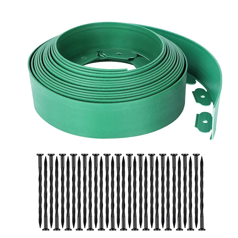 Aotusoa Green PE Plastic No-Dig Garden Edging Kit, 4 in x 30FT with 30 Spiral Spikes, Durable Easy-Install Lawn Edging for Flower Beds & Sidewalks