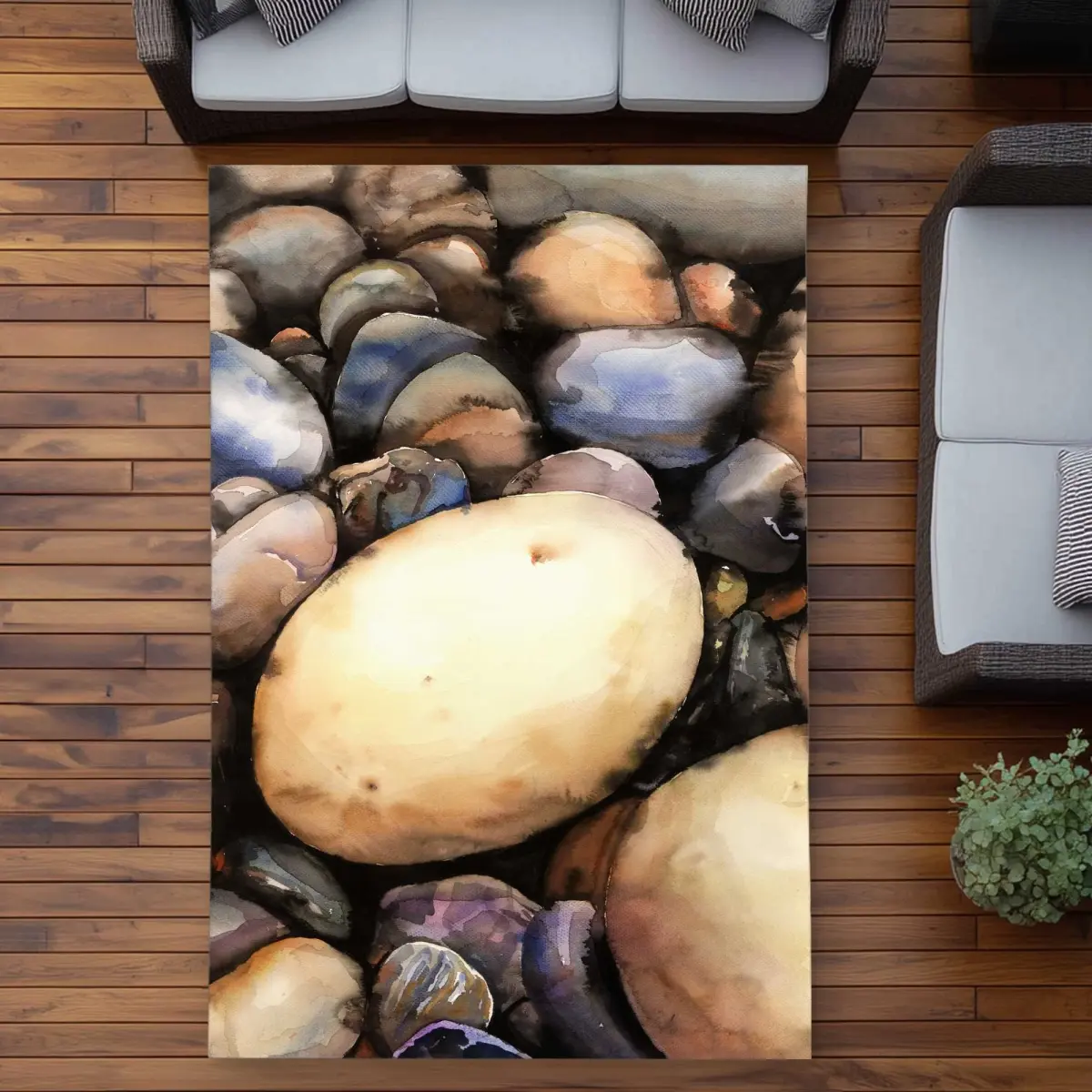 212 MAIN Multicolor Rug - Rectangular Polyester 5x7 ft Area Rug, Beach Pebbles-Minerals Landscape Design, Indoor-Outdoor Use, Natural Texture for Bathrooms, Patio