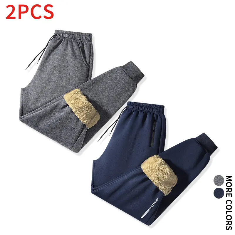 #SohoChic Men's 2-Piece Plain Fleece-Lined Jogger Sweatpants, Elastic Waist, Drawstring, Winter Warm Comfy Casual 2 Piece Clothes Menswear Bottoms, Comfy Pants