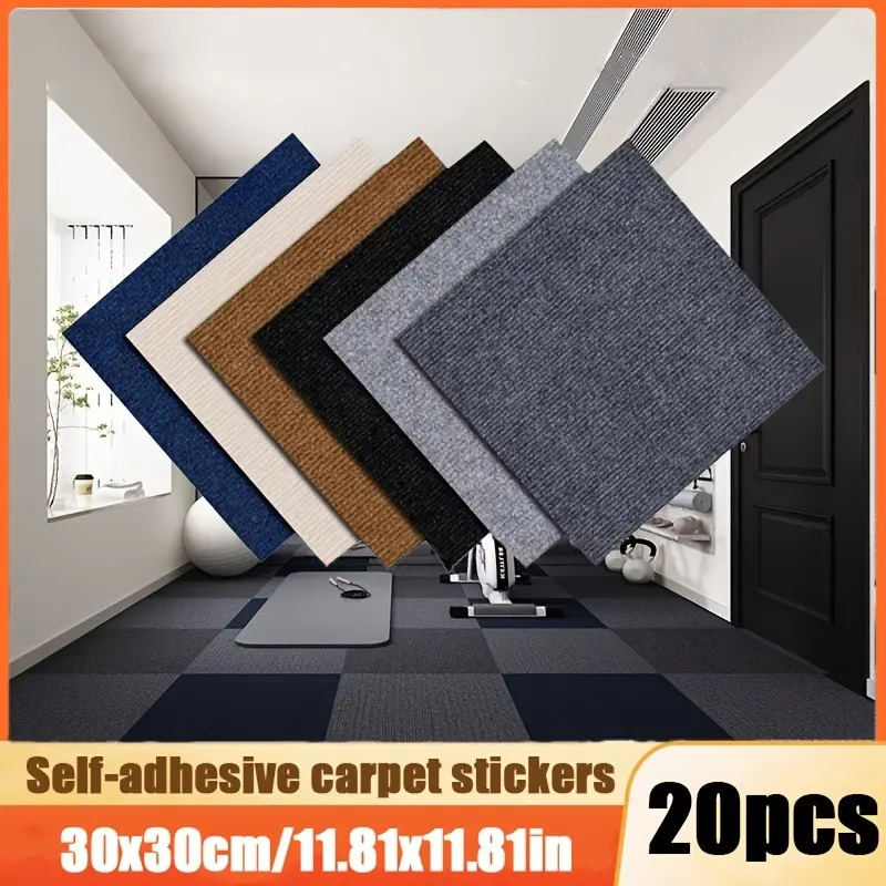 20 Pieces 30x30cm Self-Adhesive Xpe Polyester Carpet Tiles, Non-Slip Durable Floor Mats for Bedroom Office, Large Area Cement Pad Flooring