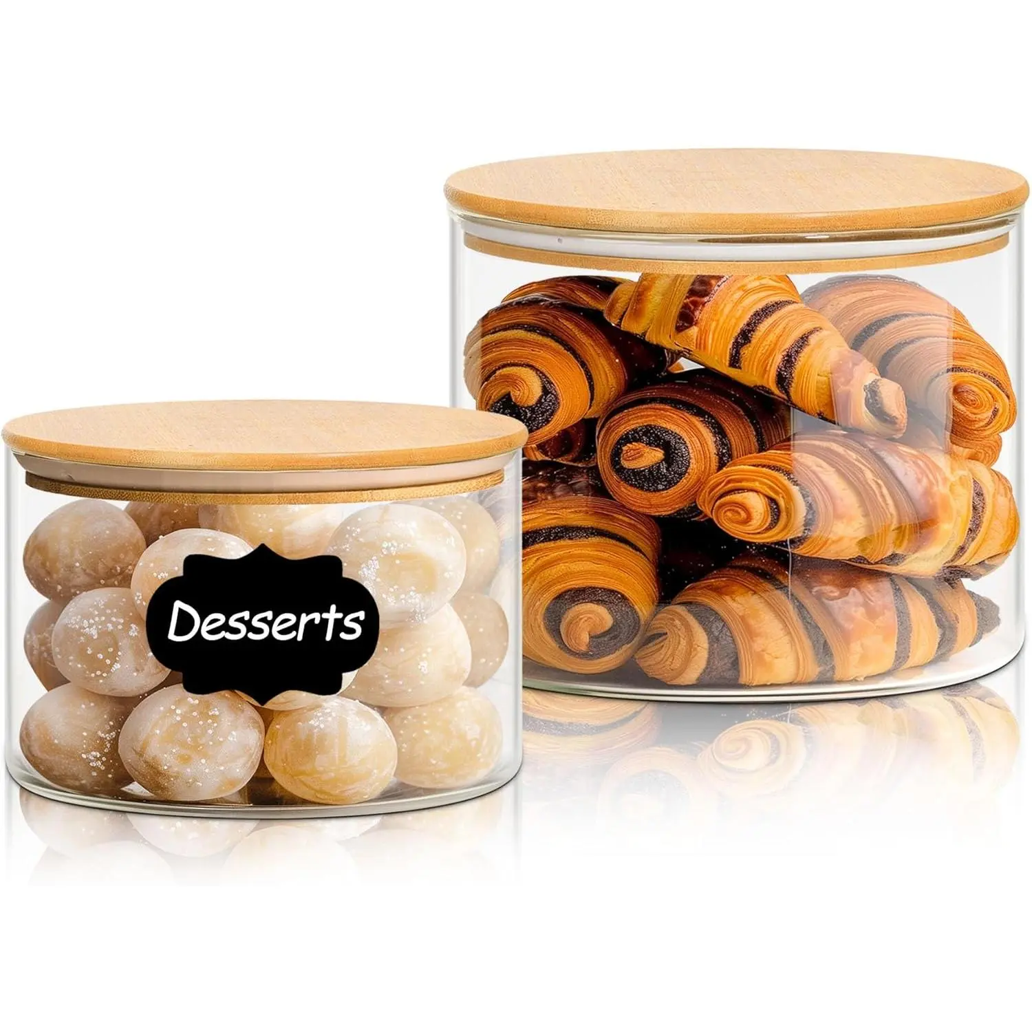 Glass Food Storage Containers, 3.2Qt / 1.4Qt Glass Flour and Sugar Containers with Airtight Lids, 7.1''  Large Glass Jars with Bamboo Lid for Rice, Pasta, Oats, Grains, Cookie, Candy