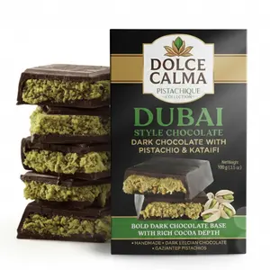 Dolce Calma Viral Dubai Chocolate Bar (100g / 3.5oz) – Handmade Belgian Chocolate with Turkish Pistachio & Crispy Kataifi, Luxury Kunafa Filling, No Palm Oil