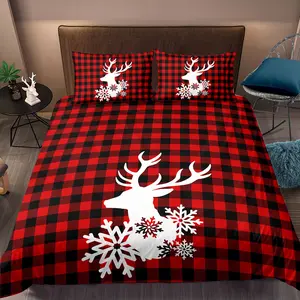 Christmas 2/3 Piece Scottish Plaid Snowflake Reindeer Digital Print Quilt Set, Polyester Fabric, Room Decoration, Gift, Decorative Bedding Set