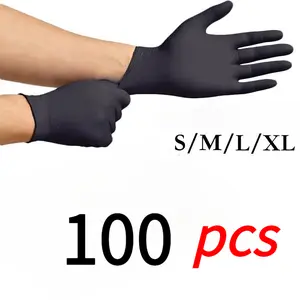 100 PCS, black nitrile gloves, durable and waterproof, ideal for bathroom cleaning, tattooing, outdoor car washing, kitchen cleanup, and hair salons. Non-medical Hand gloves. Black(100 Pcs)