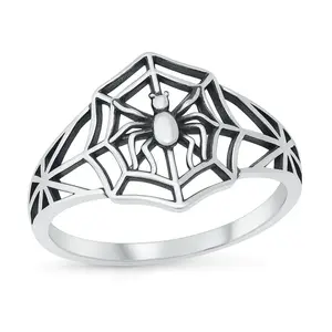 Spider and Web Ring - Oxidized 925 Sterling Silver