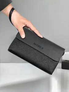 Stylish Desigh Men's Handbag Black Textured Clutch Bag for Men with Zipper Pocket, Durable Pouch, Secure Travel Phone Wallet Card Cash Organizer, Fashion Vintage Business Men's Briefcase, Men's Accessory St.Patrick's Day Gift for Men