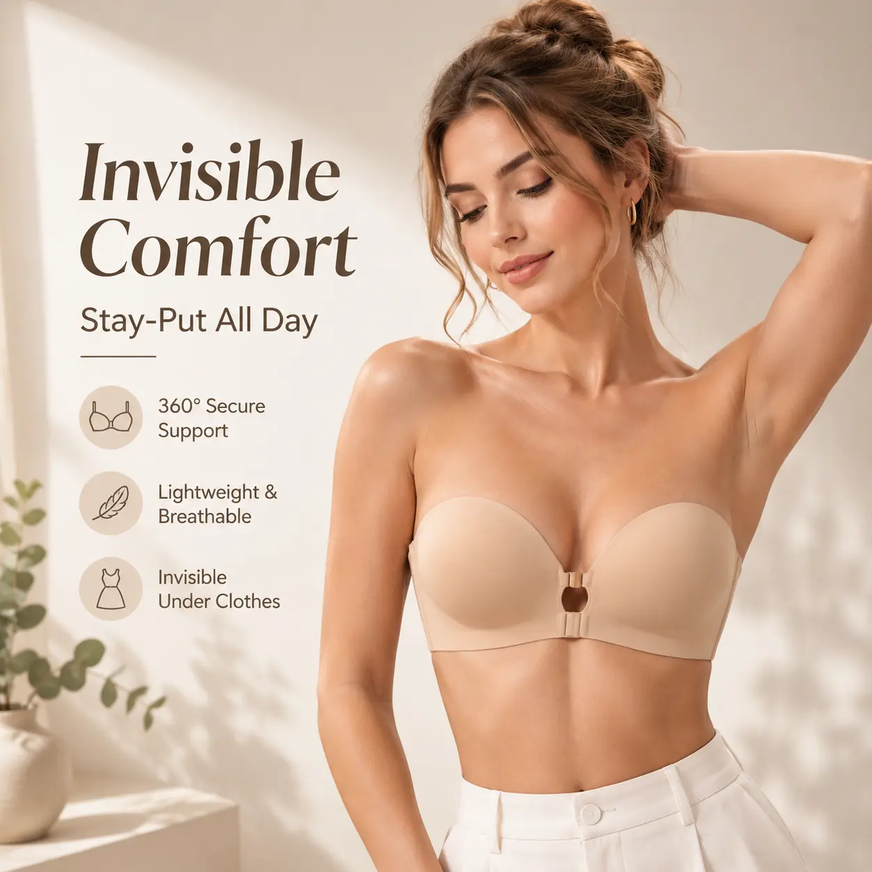 Women's Strapless Push-Up Lift Bra - Padded Add-Cup, Anti-Slip Grip, Removable Straps, Wireless Support, Seamless Comfort, Front Closure, Adjustable Band, Dual Buckles, Machine Washable, Nylon Blend, Fits A/B/C Cups #TikTokShopDealsforYouDays, Fit A/B/C C
