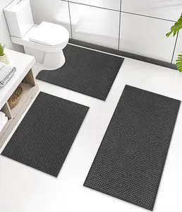 Rugs, Thin Bath Mat, Set of 3, Non-Slip, Quick Dry Absorbent, Machine Washable Bath Mat Set for, Dark Gray