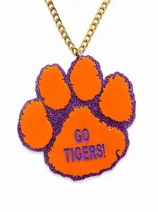 Clemson Tigers Acrylic Paw Fan Chain Necklace