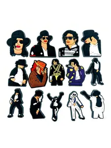 14pcs Classic Michael Jackson Cartoon PVC Shoe Accessories, DIY Waterproof Detachable Sandal Strap, Kids Christmas Gift, Party Style
