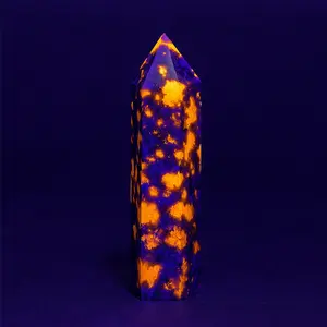 Flame Stone Crystal Tower – UV Reactive Polished Hexagonal Point for Energy Protection, Illumination & Décor