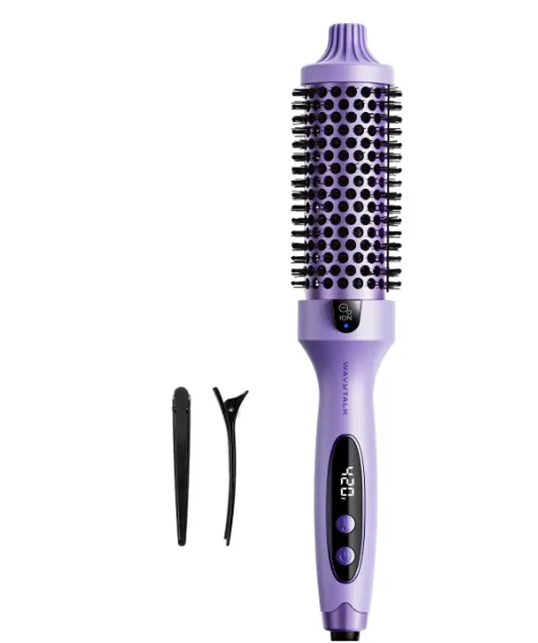 Wavytalk Thermal Brush Blowout Boost 1.5″ Heat Round Brush for Blowout Look Negative Ion Technology, Tourmaline Ceramic, 5 Temperature Settings Dual Voltage, Less Damage, Purple