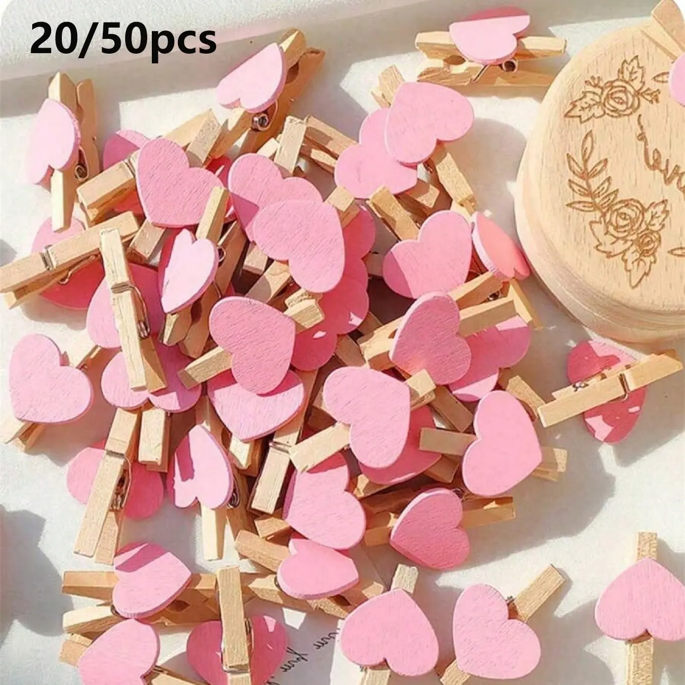 20/50pcs Heart Wooden Clothes Pins, Mini Decorative Photo Clips, DIY Craft Supplies, Wedding Party Gifts, Home Decor, Home Decor Accessory, Stationery Accessories