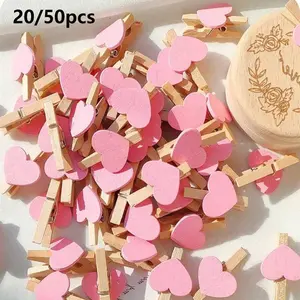 20/50pcs Heart Wooden Clothes Pins, Mini Decorative Photo Clips, DIY Craft Supplies, Wedding Party Gifts, Home Decor, Home Decor Accessory, Stationery Accessories