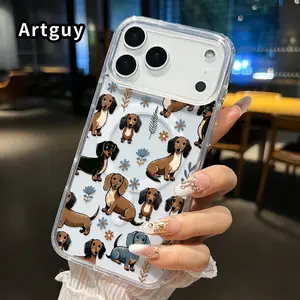 Clear Phone Case for iPhone 17 16  Pro Max Plus 15 14 13 12 11 Air E Dachshund Floral Tapestry  Pattern Magnetic Sunction Acrylic Back Full Body Protective Cover