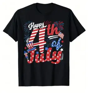 July 4th Independence Day graphic T-shirt, funny patriotic tee, USA flag print shirt, unisex summer cotton short-sleeve crew neck top, casual streetwear outfit, soft breathable tee for men and women, outdoor holiday party shirt