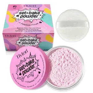Tivlon Loose Powder 24g, pink, Set Bake Powder, Built-In Sponge Applicator, Long-Lasting Setting, Natural Finish, Easy Application, Sensitive Skin Friendly