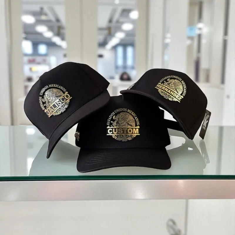 Custom Hats Black SnapBack México Caps for Men with Gold Embroidery and Adjustable Back