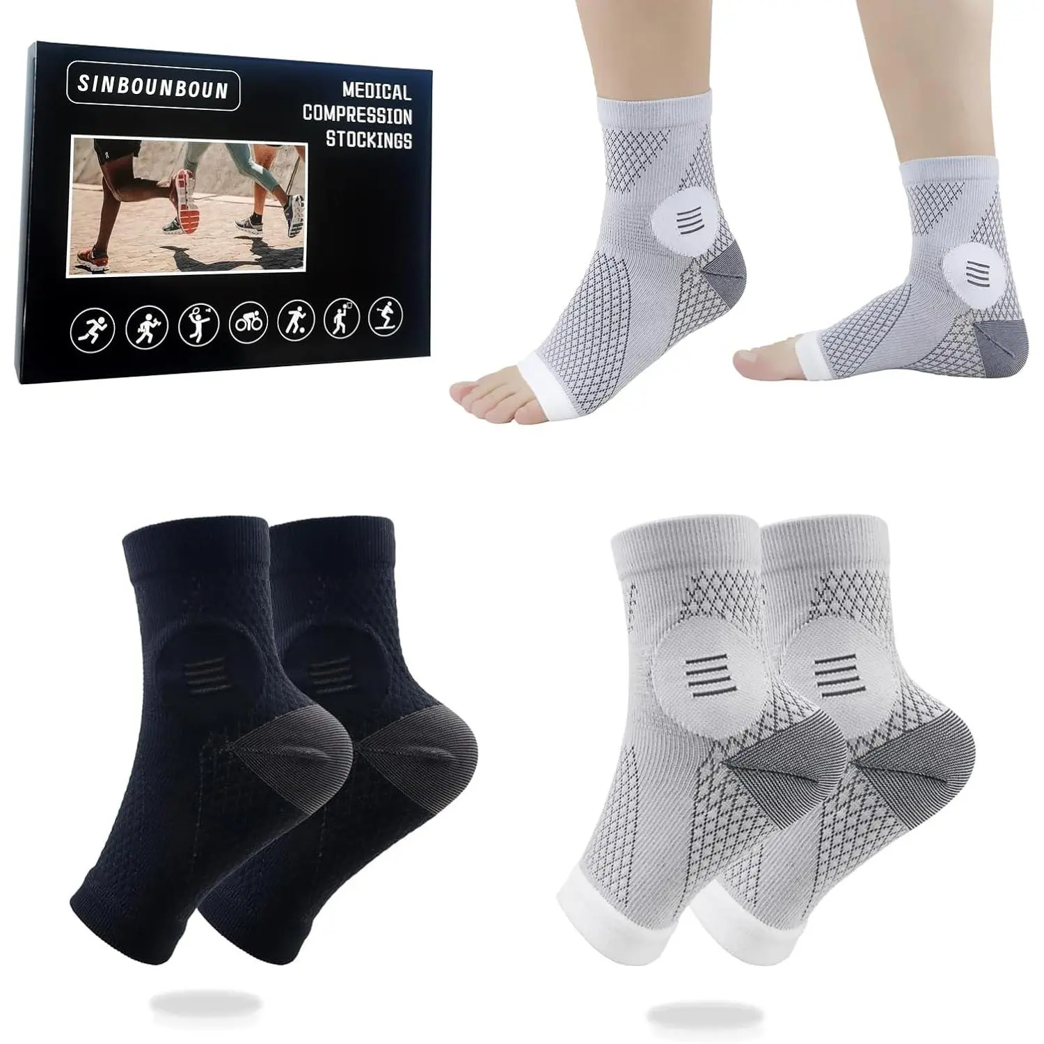 2 Pairs Mixed Colors Neuropathy Socks For Women & Men,Nano Neuropathy Socks,Diabetic Open Toe Foot Sleeves Elastic Sock,Compression Socks,Sleep Socks