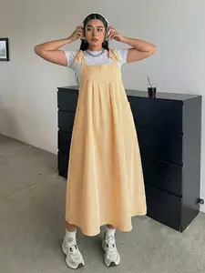 Plus Size Women's Striped Backless Dress with Bow Shoulder Straps, Loose Fit A-Line Long Hem, Casual Fashion for All Seasons