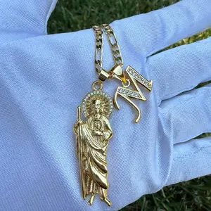 St Jude Necklace with Your Letter Initial of Choice and Chain Personalized Religious Jewelry