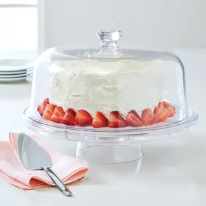 12.25 in Round Acrylic Everyday Cake Stand, Clear，Dishwasher safe for convenient cleaning， Acrylic Plastic Bakeware Kitchen