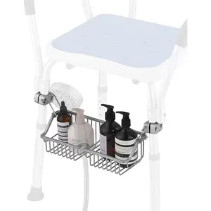 Shower Caddy for Shower Chair, Stainless Steel Bathroom Basket for Bathroom Chair Bench,Showers Caddy Chair with Hooks, Shampoo Bottle Holder for Elderly, Pregnant, Handicap, Patient