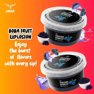 LOCCA Popping Boba Blueberry Flavor –  Fruity Burst in Every Pearl – Pack of 2 Containers (17 oz each) Beverage Drink