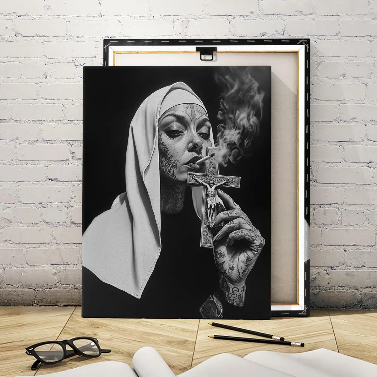 Wooden Framed Canvas Painting, Modern Art, Artistic, Abstract Face Design, Abstract Pattern, Fashion Decoration, Wall Decor Art, Wall Decor Pictures, Living Room Bedroom Decoration, Hallway Office Mural, Kitchen, Home Poster, Ideal Gift, Ornaments