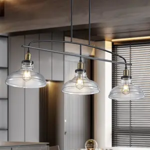 3-Light Farmhouse Modern Black Chandelier Light Fixture, Adjustable Hanging Ceiling Light for Dining Room Kitchen