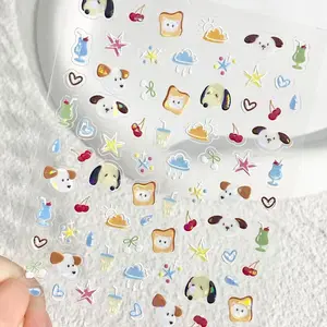Cute Graffiti Bread Drink Stickers, Dog Nail Art Decals, 3D Relief DIY Hand Account Tablet Phone Decorations, Water Cup Ccd Nail Decoration, Nail Art Supplies