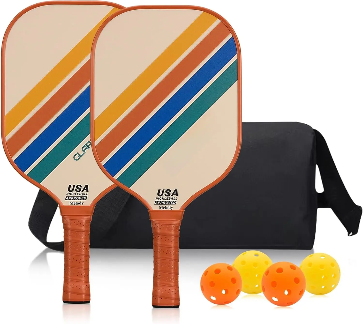 Pickleball Paddles Set of 2 | 4 Pickleball Rackets,USAPA Approved Pickleball Set of 2 | 4 Pickle Ball Paddles,Fiberglass Surface & 13 mm PP Honeycomb Core,4 Indoor & Outdoor Balls,1 Bag